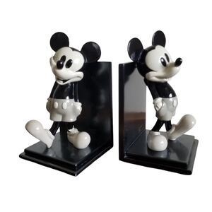 Vintage Disney Pewter Black And White Mickey Mouse Bookends